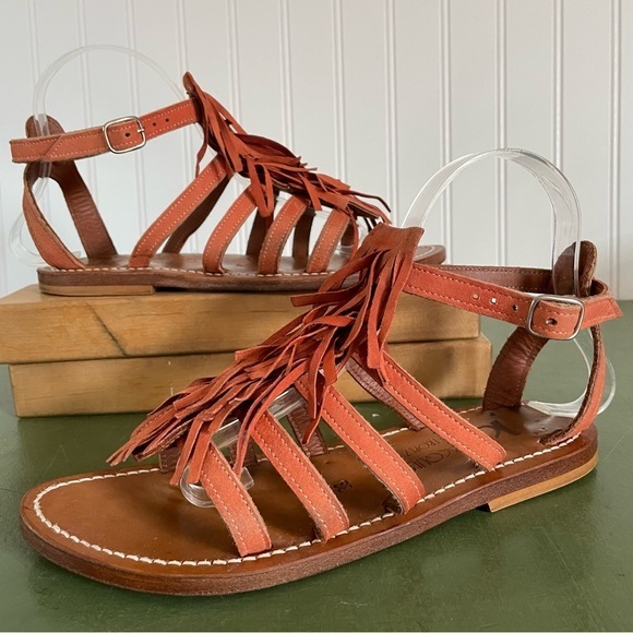 K Jacques Strappy Sandals w Fringed Vamps in Terra Cotta Nubuck *France* - Picture 1 of 12